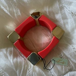 Gold tone and orange chunky square stretchy bracelet